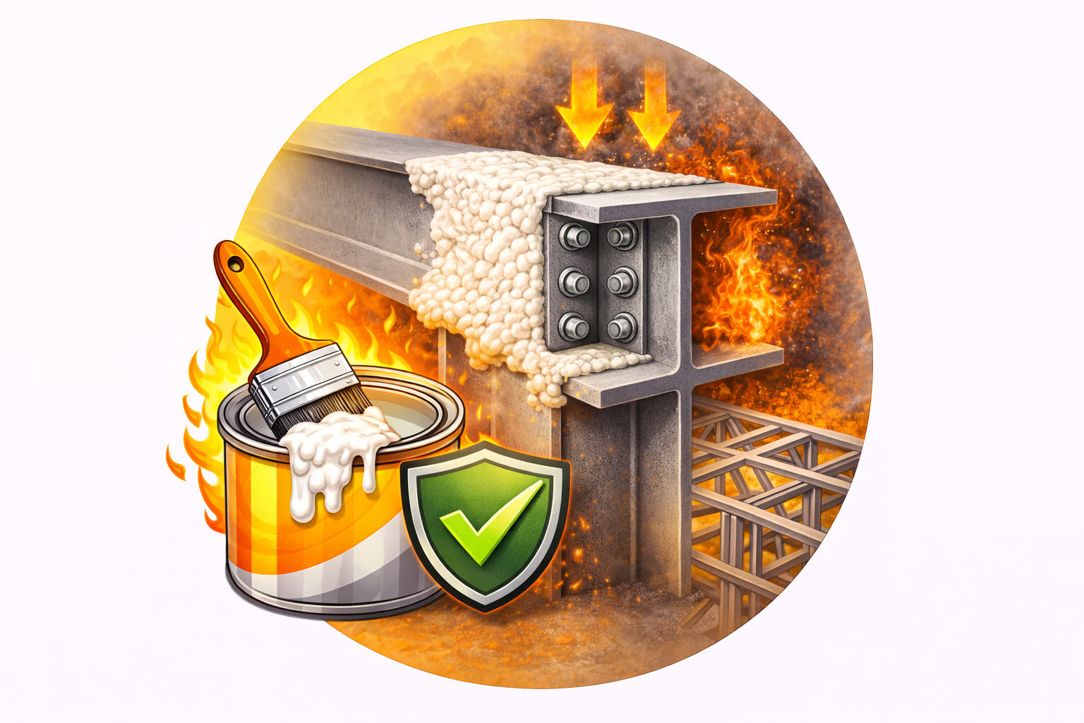 Application de peinture intumescente sur charpente métallique bâtiment